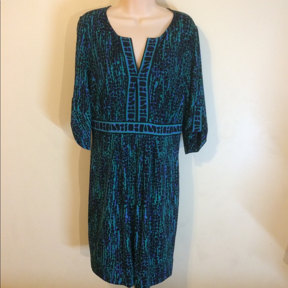 BCBG Maxazria Green Black Blue Long Sleeve Dress L